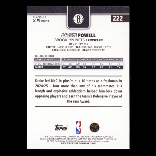 Drake Powell RC 2025-26 Topps Rookie Nets