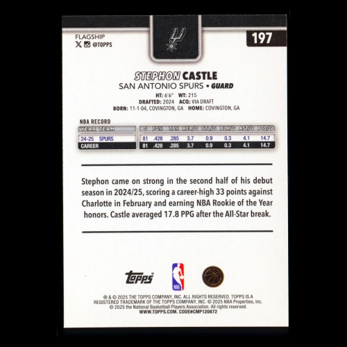 Stephon Castle RC 2025-26 Topps Rookie Spurs