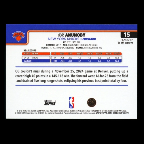 OG Anunoby 2025-26 Topps Knicks
