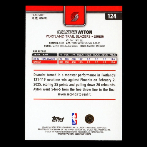 Deandre Ayton 2025-26 Topps Trail Blazers