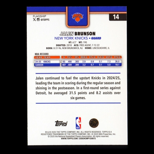 Jalen Brunson 2025-26 Topps Knicks