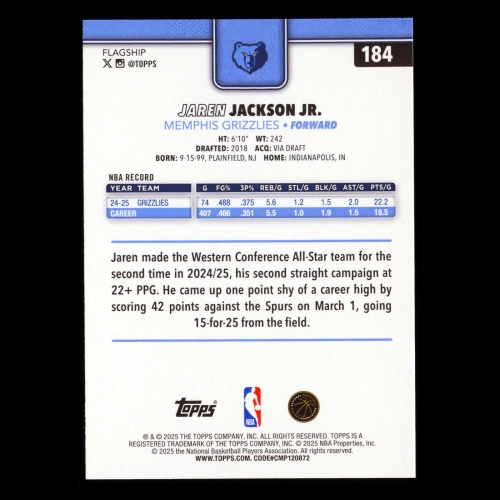 Jaren Jackson Jr. 2025-26 Topps Grizzlies