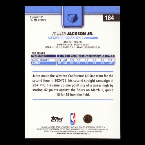 Jaren Jackson Jr. 2025-26 Topps Grizzlies