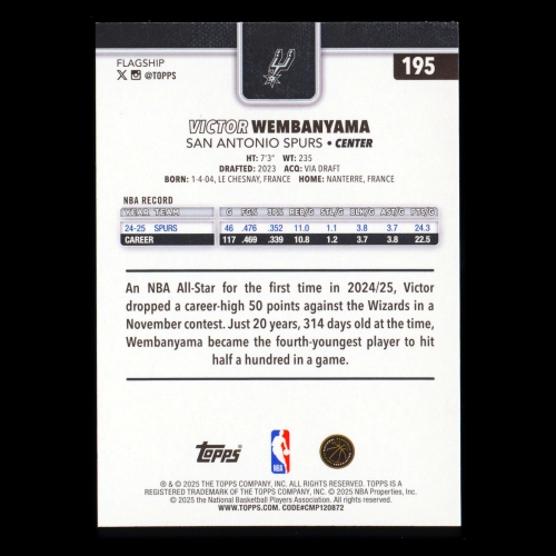 Victor Wembanyama 2025-26 Topps Spurs