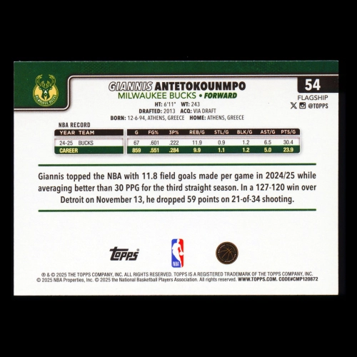Giannis Antetokounmpo 2025-26 Topps Bucks