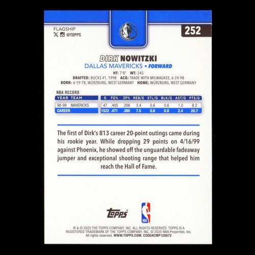 Dirk Nowitzki 2025-26 Topps Mavericks