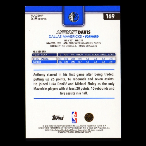 Anthony Davis 2025-26 Topps Mavericks