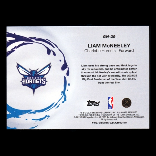 Liam McNeeley RC 2025-26 Topps Generation Now Rookie Hornets
