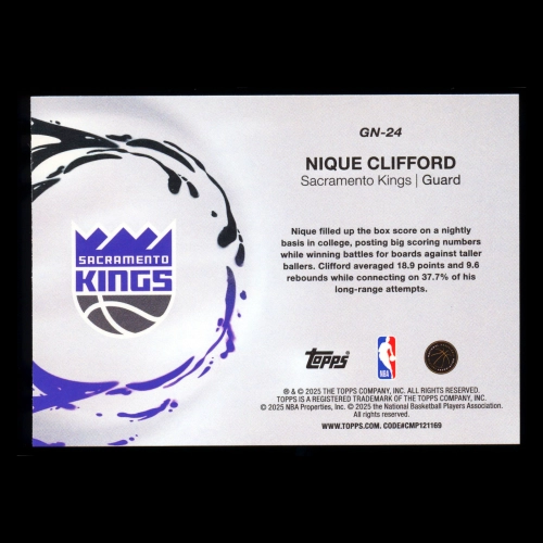 Nique Clifford RC 2025-26 Topps Generation Now Holo Foil Rookie Kings