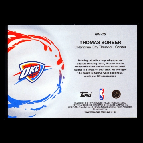 Thomas Sorber RC 2025-26 Topps Generation Now Thunder