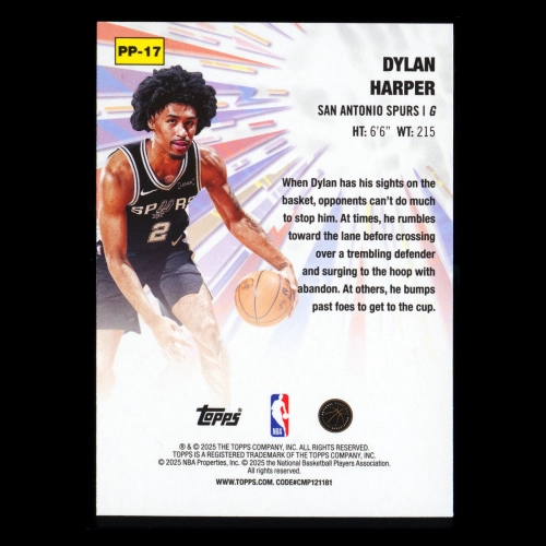 Dylan Harper RC 2025-26 Topps Power Players Rookie Spurs