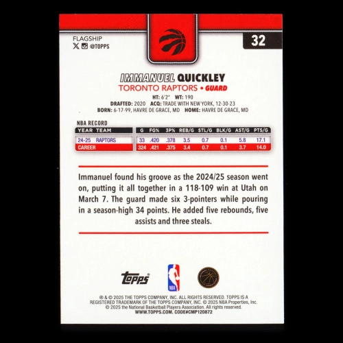 Immanuel Quickley 2025-26 Topps Rainbow Foil Raptors