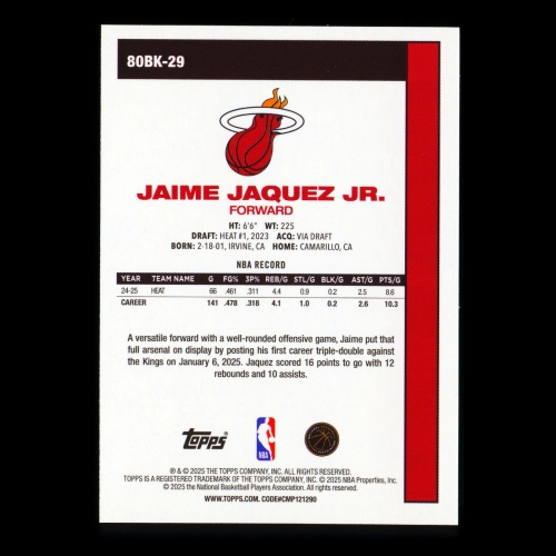 Jaime Jaquez Jr. 2025-26 Topps '80-81 Topps Heat