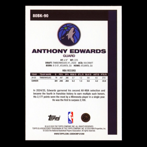 Anthony Edwards 2025-26 Topps '80-81 Topps Timberwolves