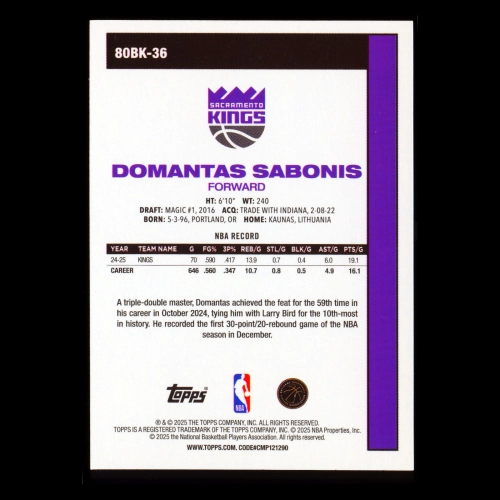 Domantas Sabonis 2025-26 Topps '80-81 Topps Kings