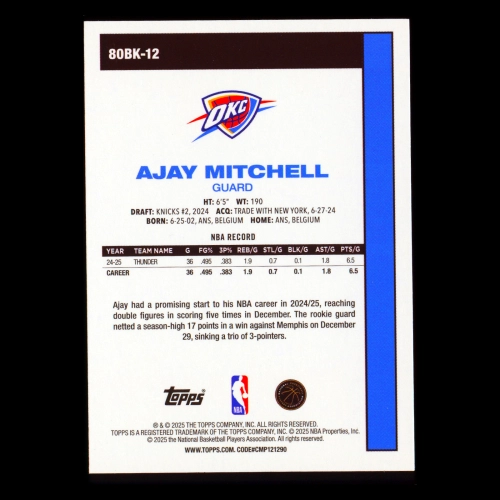 Ajay Mitchell 2025-26 Topps '80-81 Topps Thunder