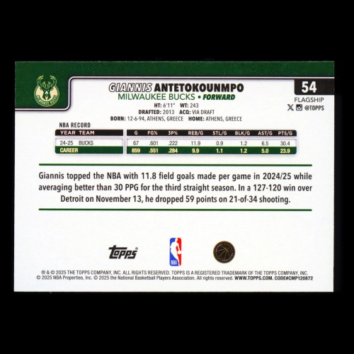 Giannis Antetokounmpo 2025-26 Topps Bucks