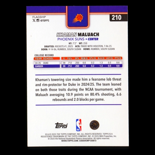 Khaman Maluach RC 2025-26 Topps Rookie Suns