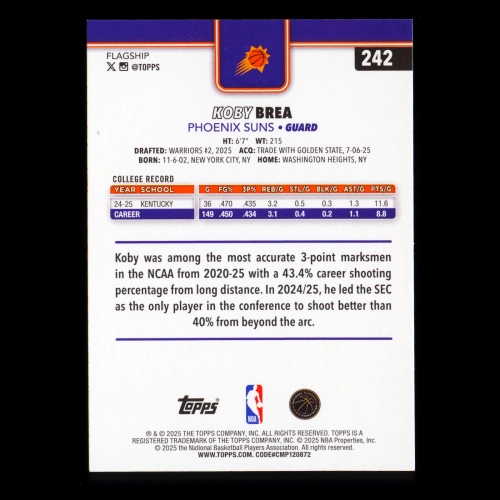 Koby Brea RC 2025-26 Topps Rookie Suns