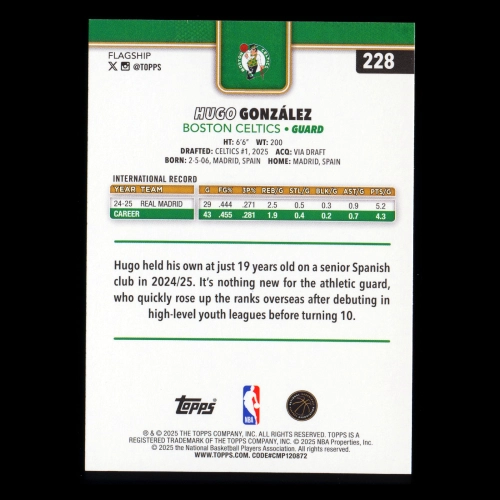 Hugo Gonzlez RC 2025-26 Topps Rookie Celtics