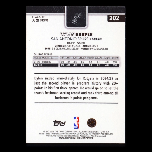 Dylan Harper RC 2025-26 Topps Rookie Spurs