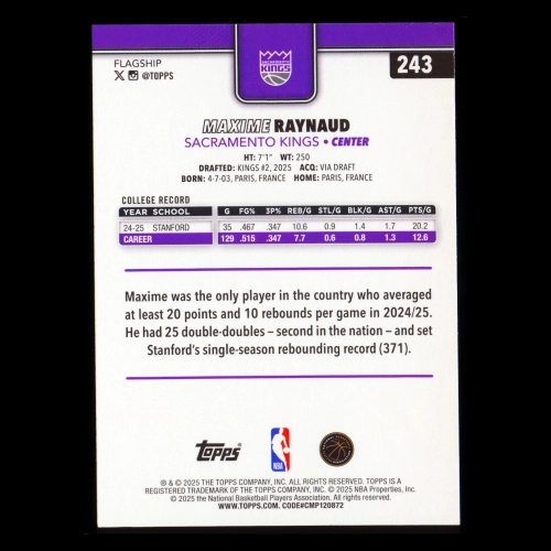 Maxime Raynaud RC 2025-26 Topps Rookie Kings