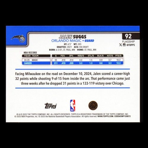 Jalen Suggs 2025-26 Topps Holo Foil Magic