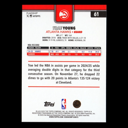 Trae Young 2025-26 Topps Rainbow Foil Hawks