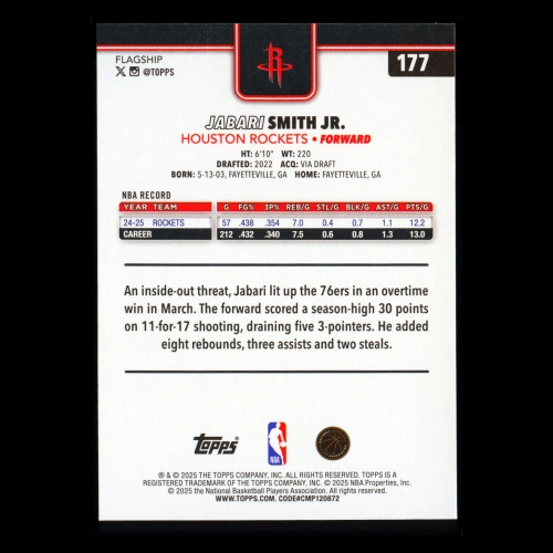 Jabari Smith Jr. 2025-26 Topps Rainbow Foil Rockets