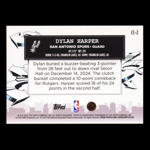 Dylan Harper RC 2025-26 Topps Clutch City Prospects Rookie Spurs