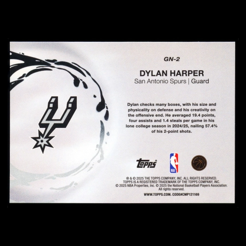 Dylan Harper RC 2025-26 Topps Generation Now Holo Foil Rookie Spurs
