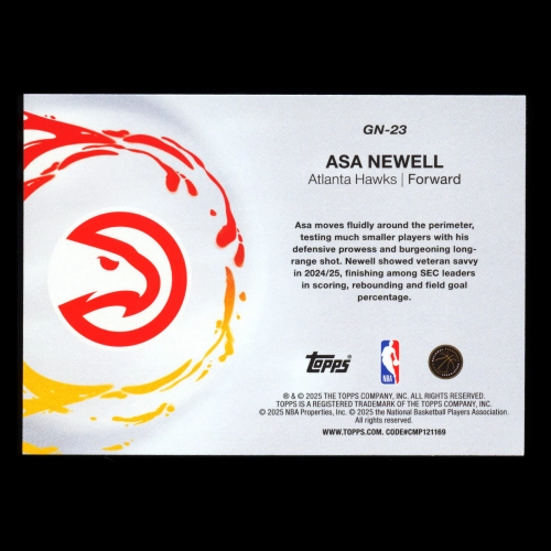 Asa Newell RC 2025-26 Topps Generation Now Rookie Hawks