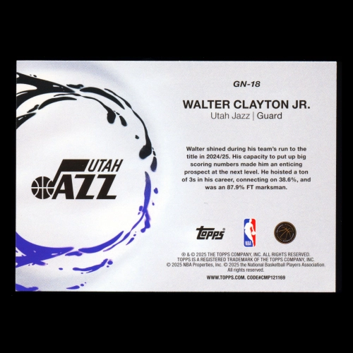 Walter Clayton Jr. RC 2025-26 Topps Generation Now Rookie Jazz