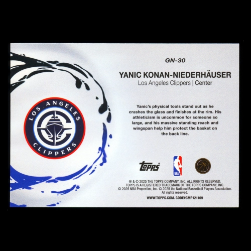 Yanic Konan-Niederhauser RC 2025-26 Topps Generation Now Rookie Clippers