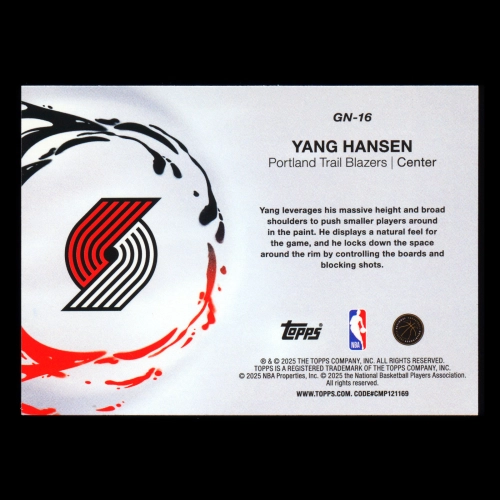 Yang Hansen RC 2025-26 Topps Generation Now Rookie Blazers