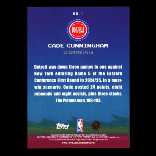 Cade Cunningham 2025-26 Topps 8-Bit Ballers Pistons