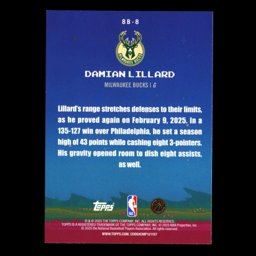 Damian Lillard 2025-26 Topps 8-Bit Ballers Bucks