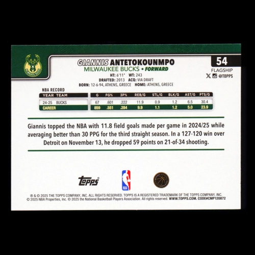 Giannis Antetokounmpo 2025-26 Topps Bucks