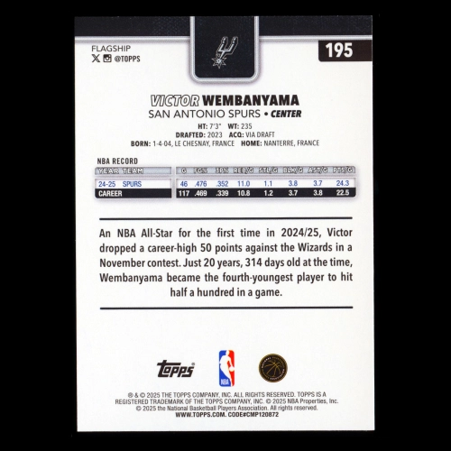 Victor Wembanyama 2025-26 Topps Spurs