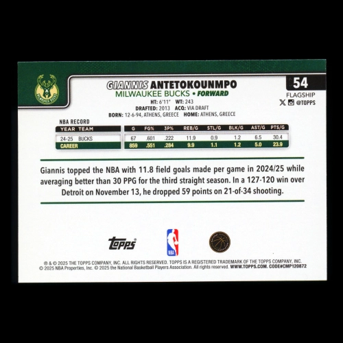 Giannis Antetokounmpo 2025-26 Topps Bucks