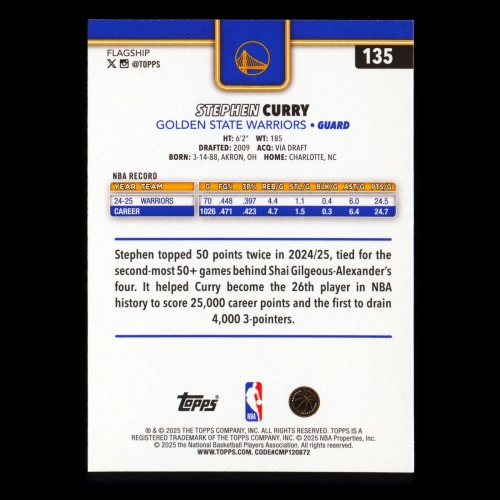 Stephen Curry 2025-26 Topps Warriors