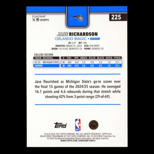 Jase Richardson RC 2025-26 Topps Rookie Magic