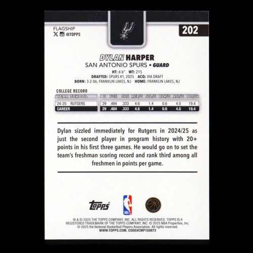 Dylan Harper RC 2025-26 Topps Rookie Spurs