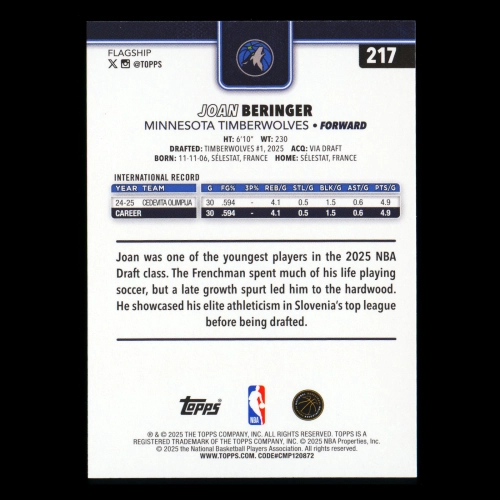 Joan Beringer RC 2025-26 Topps Rookie Timberwolves