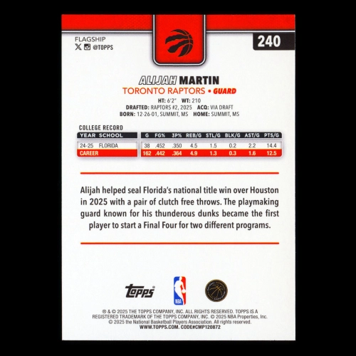 Alijah Martin RC 2025-26 Topps Rookie Raptors