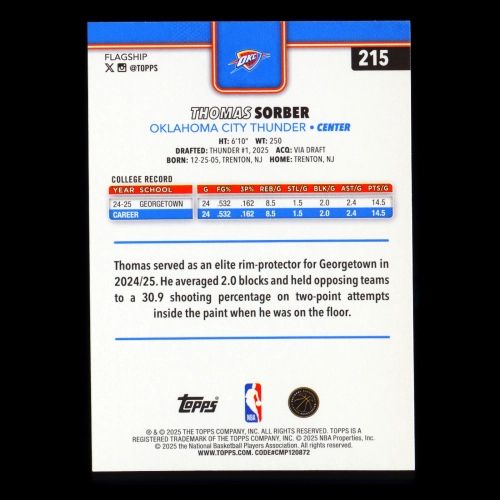 Thomas Sorber RC 2025-26 Topps Rookie Thunder