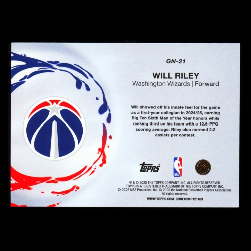 Will Riley RC 2025-26 Topps Rookie Wizards