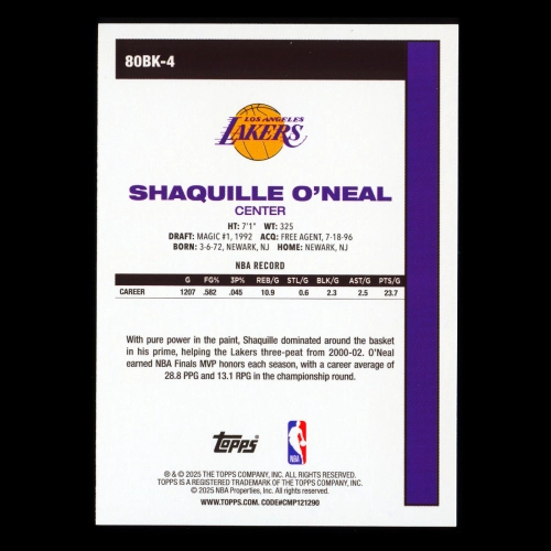 Shaquille O'Neal 2025-26 Topps '80-81 Topps Retro Lakers