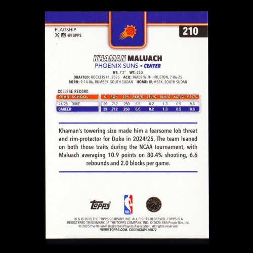 Khaman Maluach RC 2025-26 Topps Rookie Suns