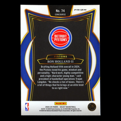 Ron Holland II RC 2024-25 Select Orange Flash Prizm Rookie Pistons